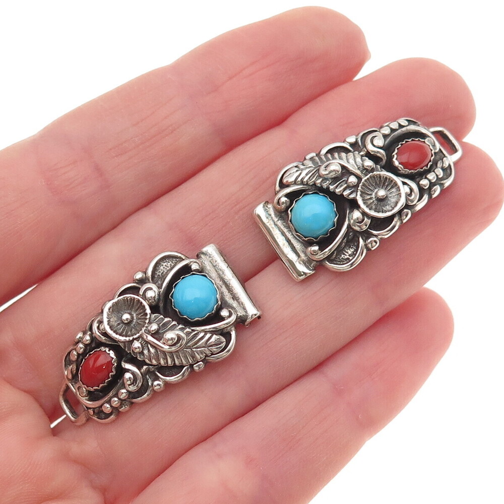 Thomas Singer Old Pawn 925 Sterling Silver Vintage Turquoise & Coral Watch Band